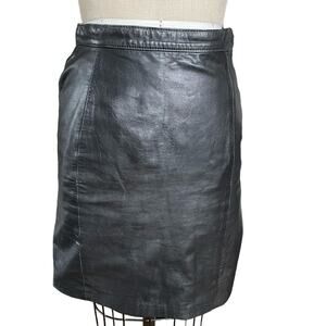Vintage 80s Amati Black Leather Pencil Straight Skirt Size 10